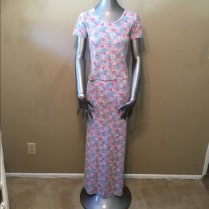 Vintage Michael Carrie 2pc floral top & skirt EUC